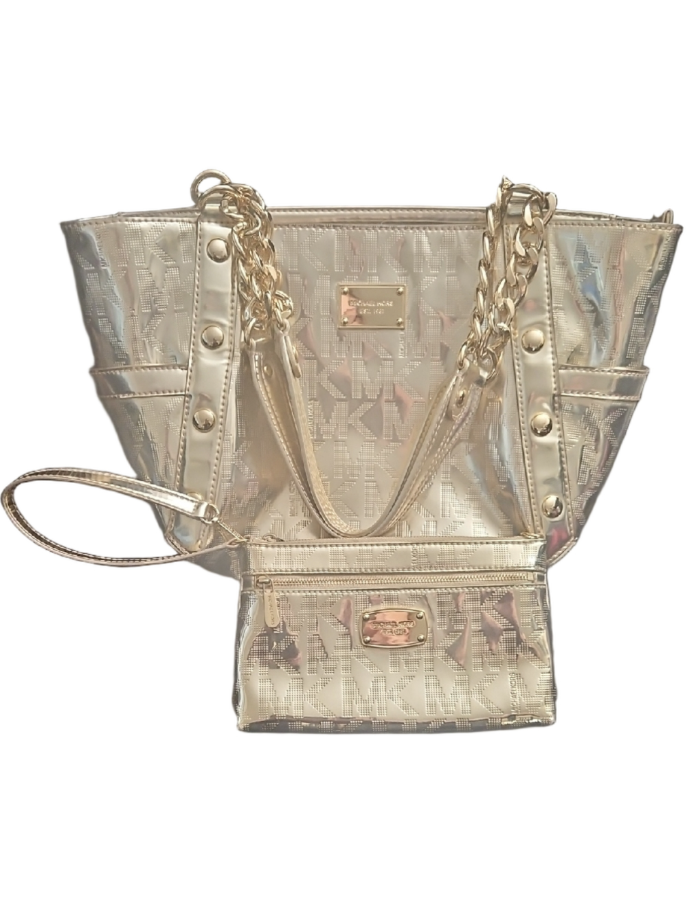 Michael Kors Metallic Gold Tote with Matching Wristlet